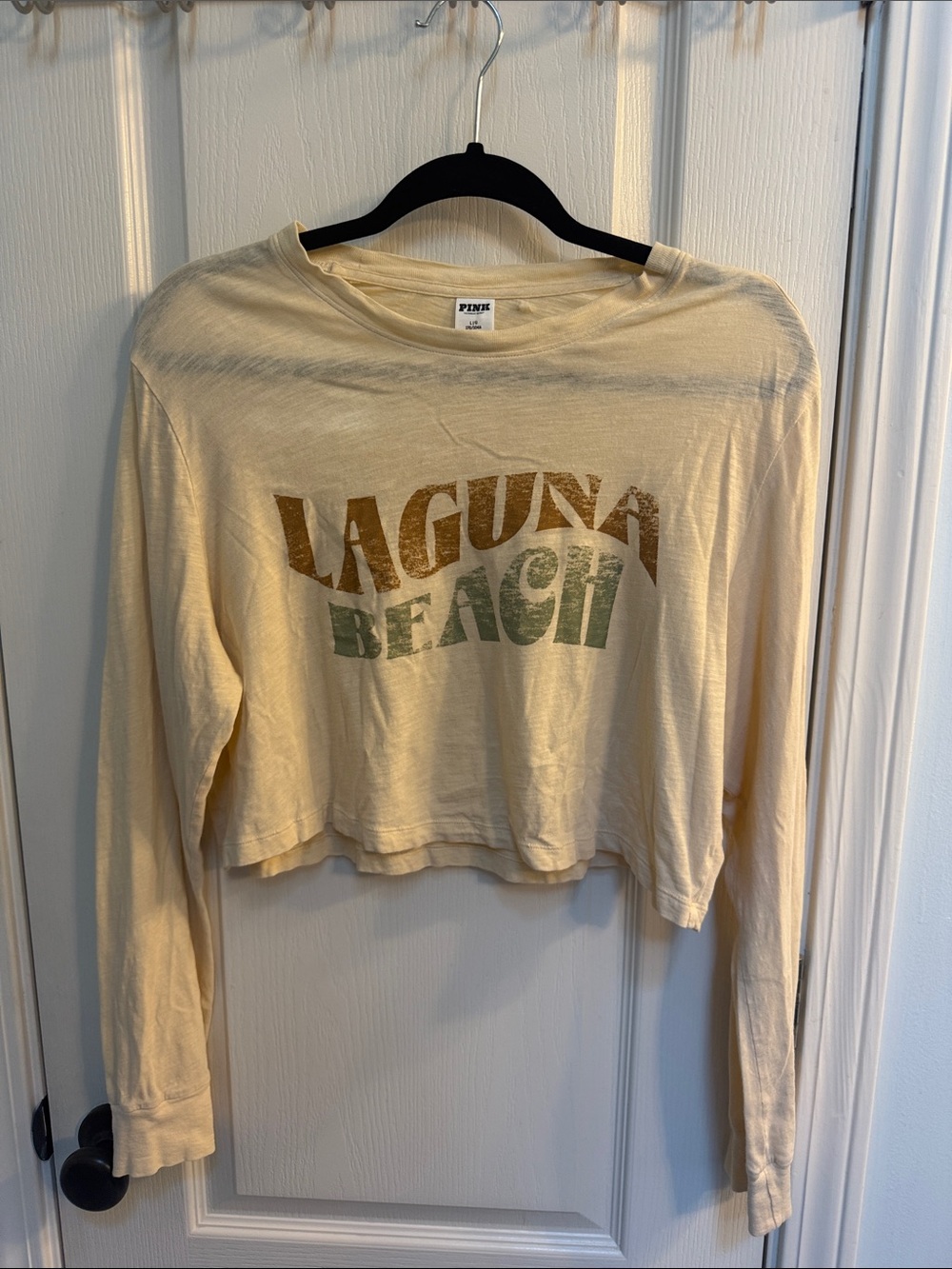 PINK Victoria's Secret Cream Laguna Beach Long-Sleeve Crop Tee